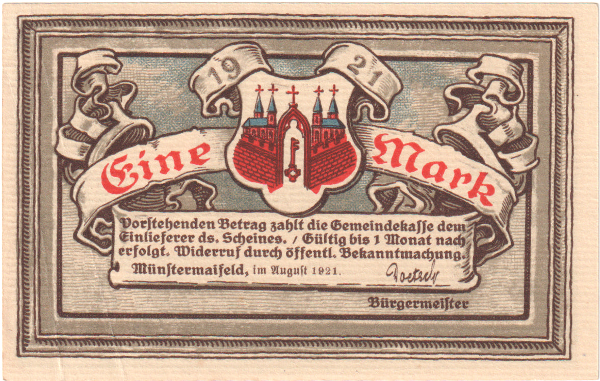 Geldschein, Deutschland, Munster, 1 Mark, château, 1921, VZ+, Mehl:919.3