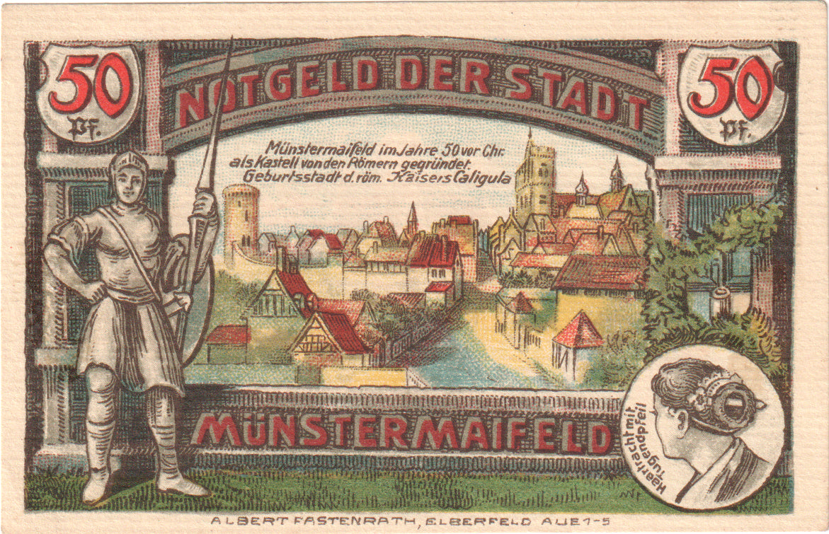 Banknot, Niemcy, Munster, 50 Pfennig, château, 1921, UNC(60-62), Mehl:919.3