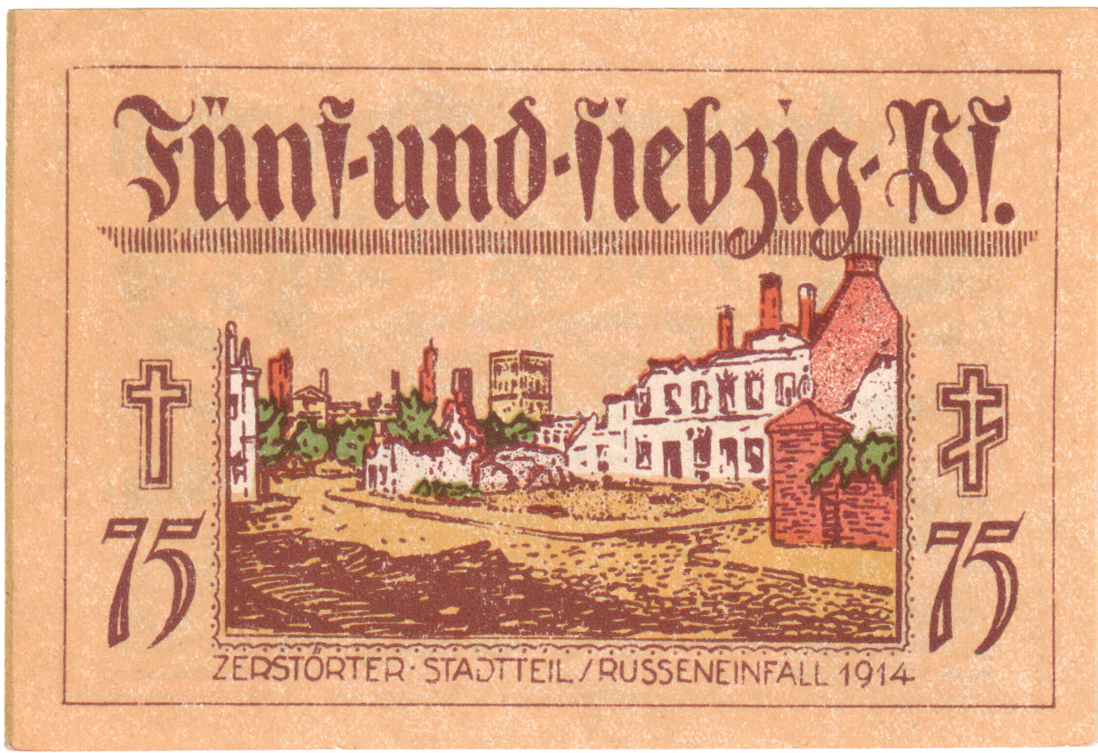 Geldschein, Deutschland, Neidenburg Stadt, 75 Pfennig, paysage, 1921