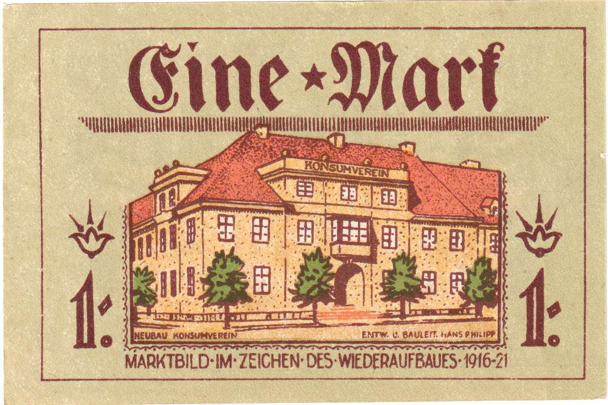 Banconote, Germania, Neidenburg Stadt, 1 Mark, Maison, 1921, 1921-11-01, FDS