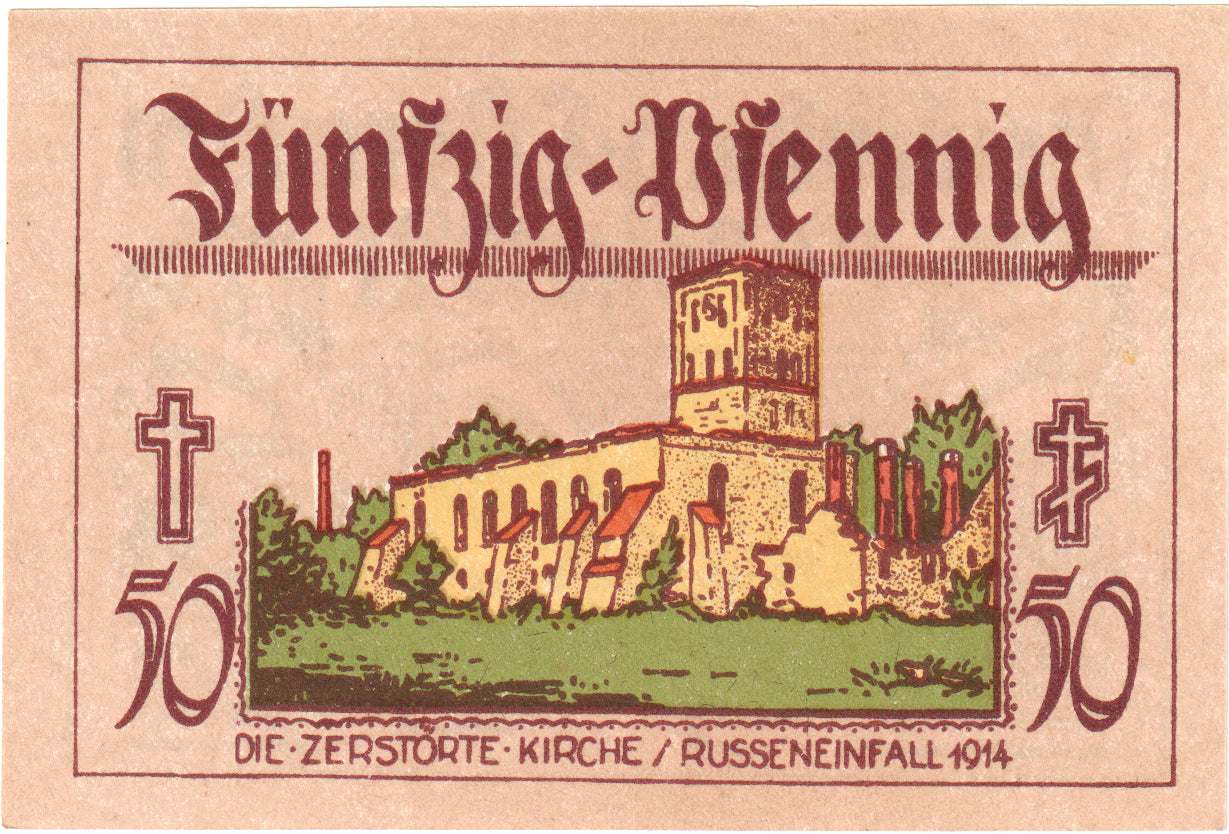 Geldschein, Deutschland, Neidenburg Stadt, 50 Pfennig, Batiment, 1921