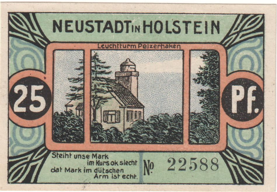 Banconote, Germania, Neustadt i. Holstein Stadt, 25 Pfennig, paysage, O.D, SPL
