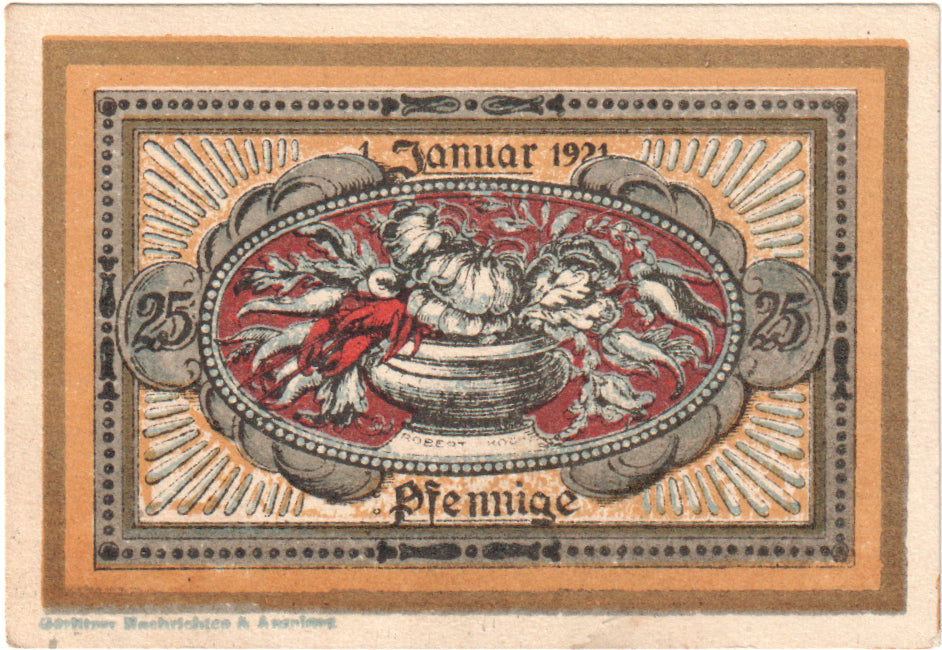 Banconote, Germania, Norenberg, 25 Pfennig, personnage, 1921, SPL, Mehl:979.41a