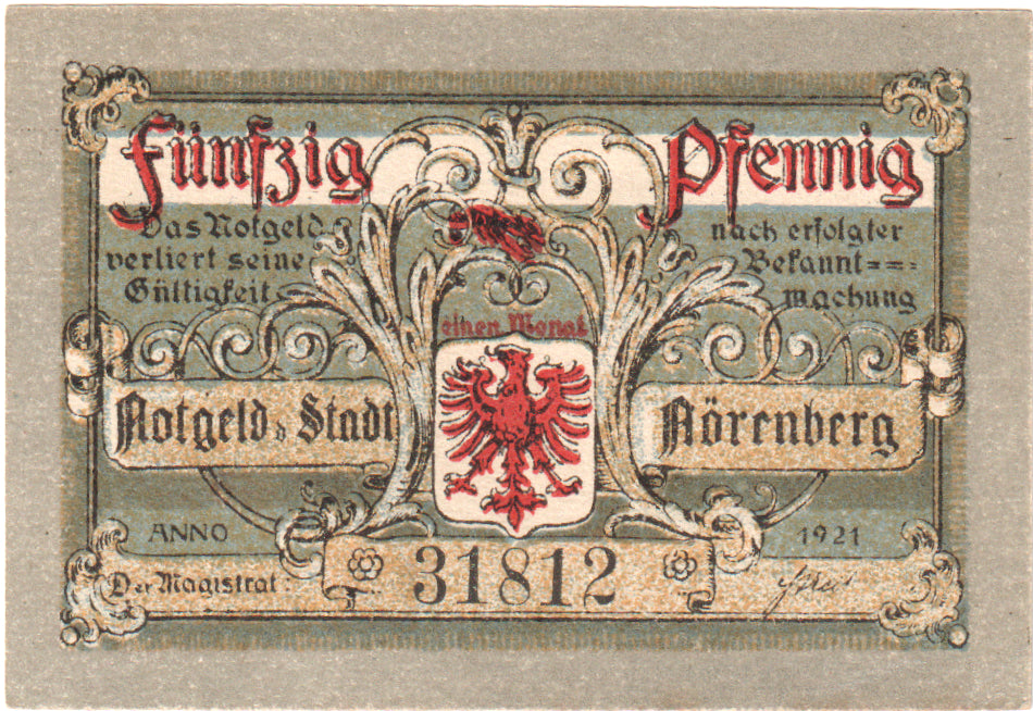 Geldschein, Deutschland, Norenberg, 50 Pfennig, personnage, 1921, VZ+