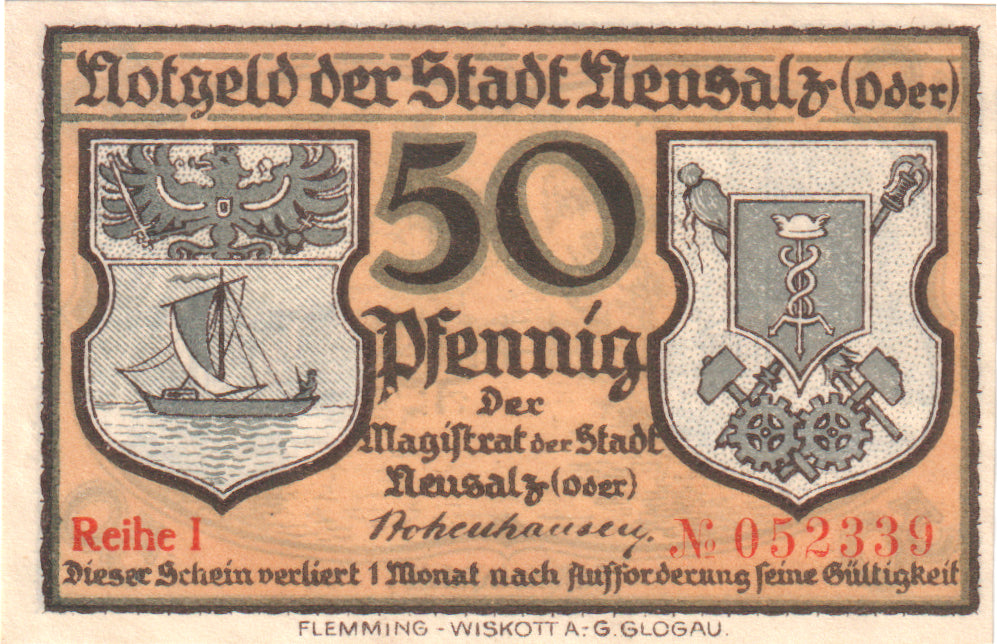 Geldschein, Deutschland, Neusalz a.d. Oder Stadt, 50 Pfennig, paysage 1, 1920
