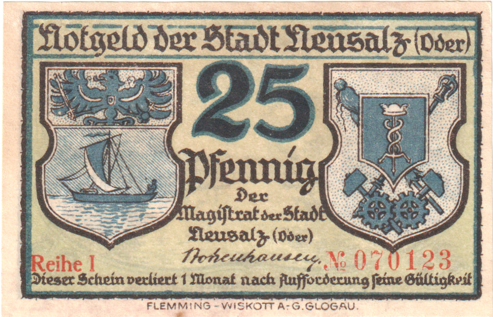 Geldschein, Deutschland, Neusalz a.d. Oder Stadt, 25 Pfennig, paysage, 1920