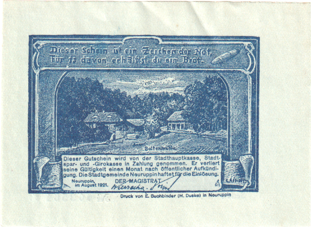 Geldschein, Deutschland, Neuruppin, 50 Pfennig, Agriculteur 1, 1921, UNZ-