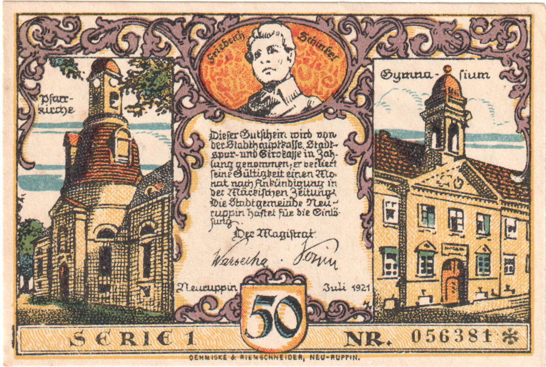 Banknot, Niemcy, Neuruppin, 50 Pfennig, Eglise, 1921, UNC(63), Mehl:959.1a