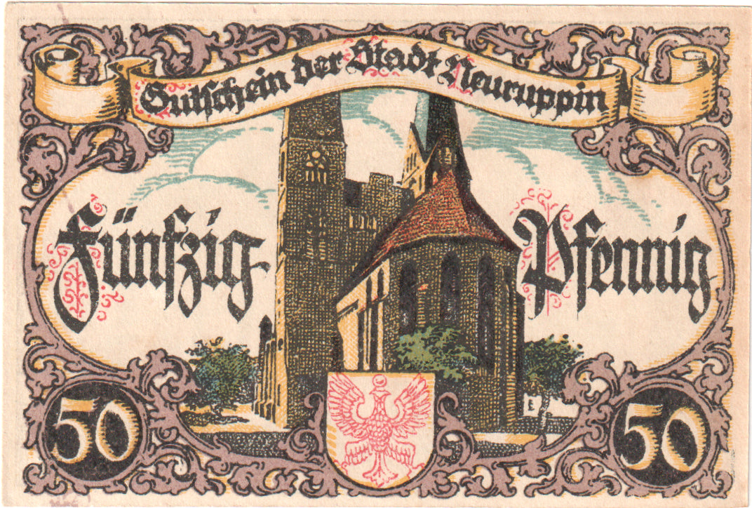 Banknot, Niemcy, Neuruppin, 50 Pfennig, Eglise, 1921, UNC(63), Mehl:959.1a