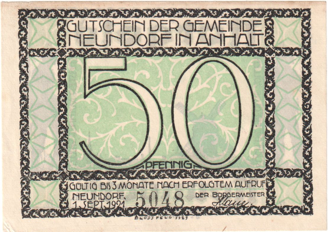 Banconote, Germania, Neundorf, 50 Pfennig, moulin, 1921, 1921-09-01, FDS