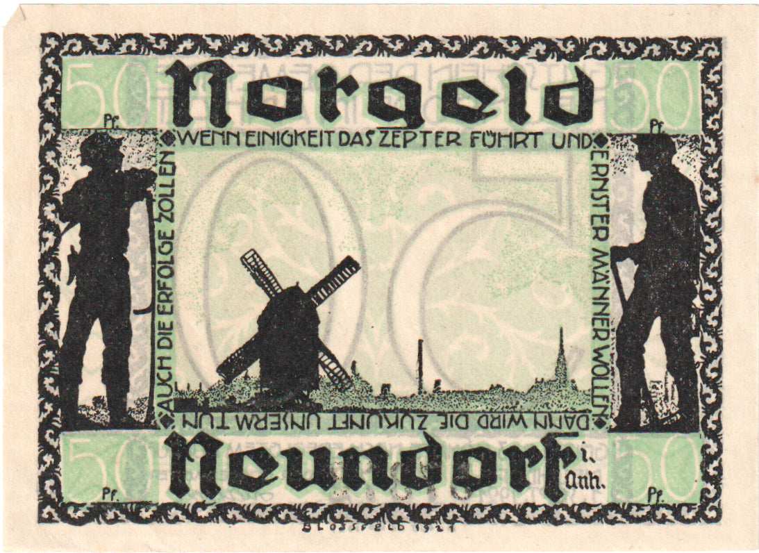 Geldschein, Deutschland, Neundorf, 50 Pfennig, Moulin 1, 1921, 1921-09-01, UNZ