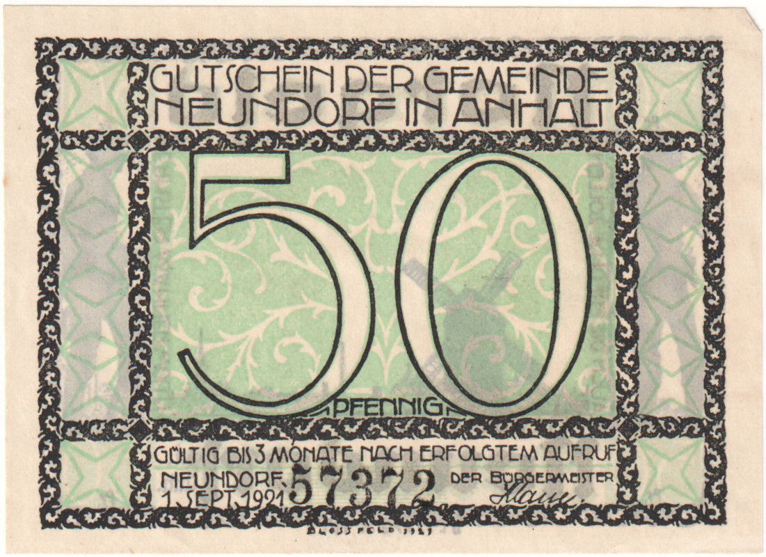 Geldschein, Deutschland, Neundorf, 50 Pfennig, Moulin 1, 1921, 1921-09-01, UNZ
