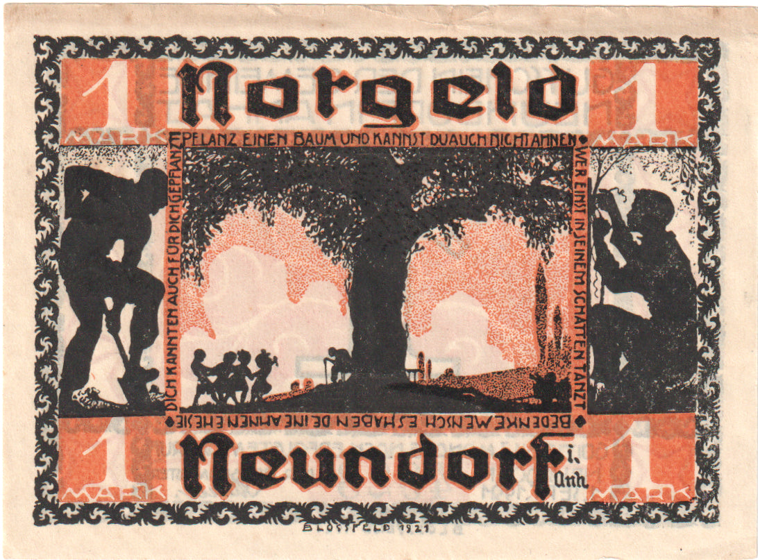 Banconote, Germania, Neundorf, 1 Mark, personnage 1, 1921, 1921-09-01, FDS