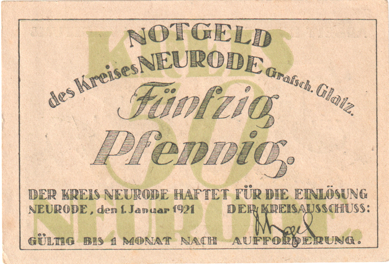 Billet, Allemagne, Neurode, 50 Pfennig, Usine, 1921, 1921-01-01, SUP+