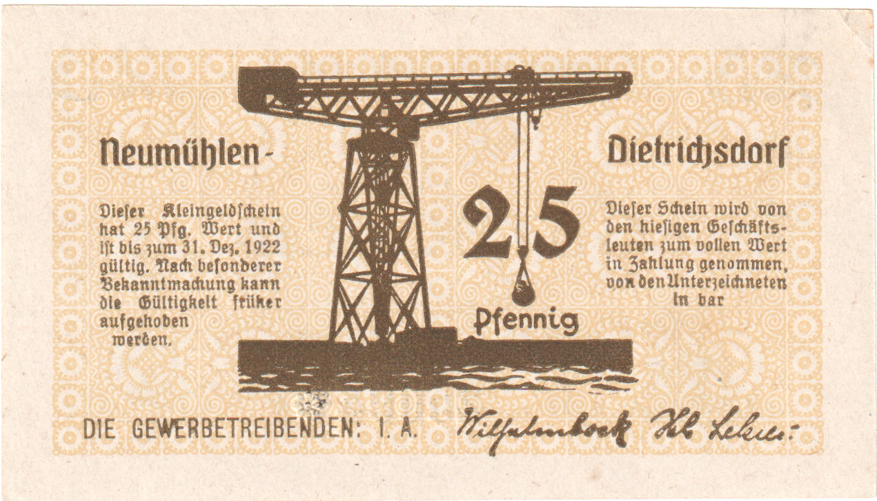 Banknot, Niemcy, Neumühlen, 25 Pfennig, grue, O.D, UNC(65-70), Mehl:953.3