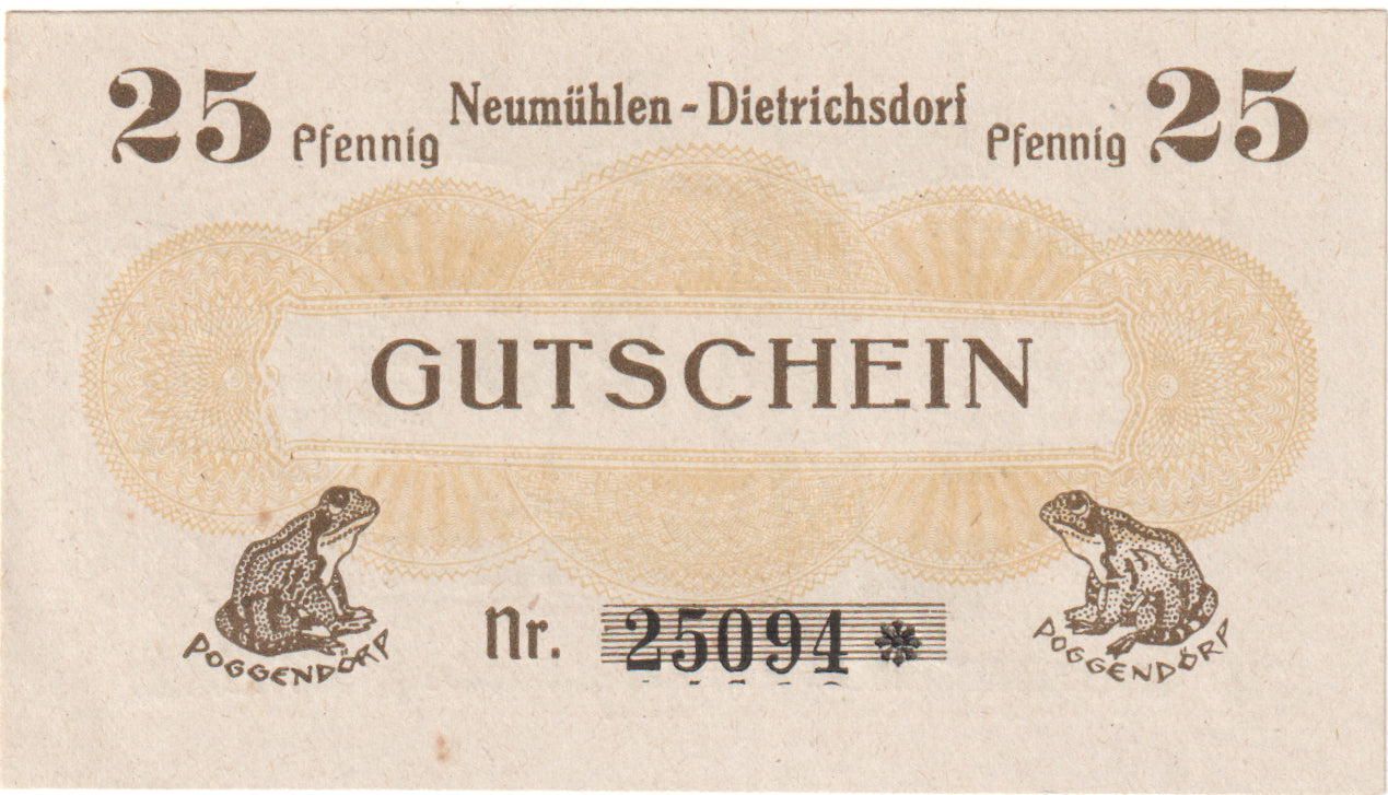 Banknot, Niemcy, Neumühlen, 25 Pfennig, grue, O.D, UNC(65-70), Mehl:953.3