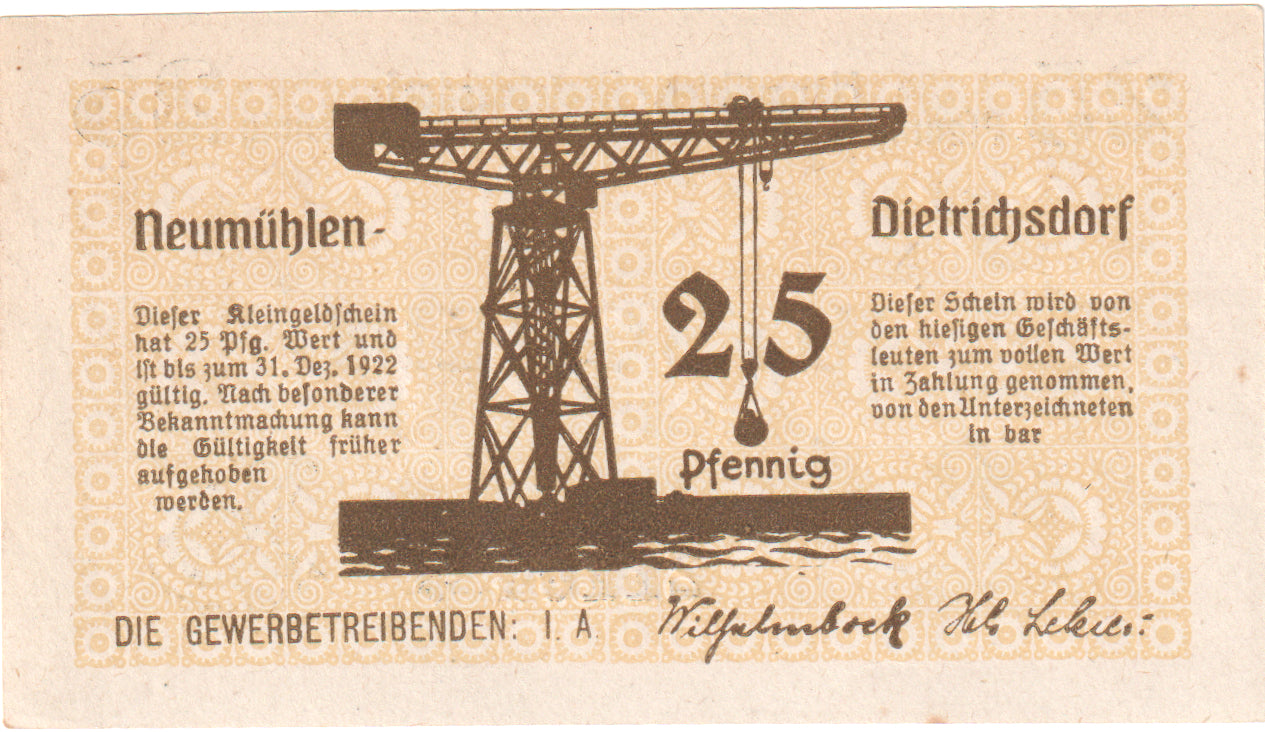 Banconote, Germania, Neumühlen, 25 Pfennig, grue, O.D, FDS, Mehl:953.3