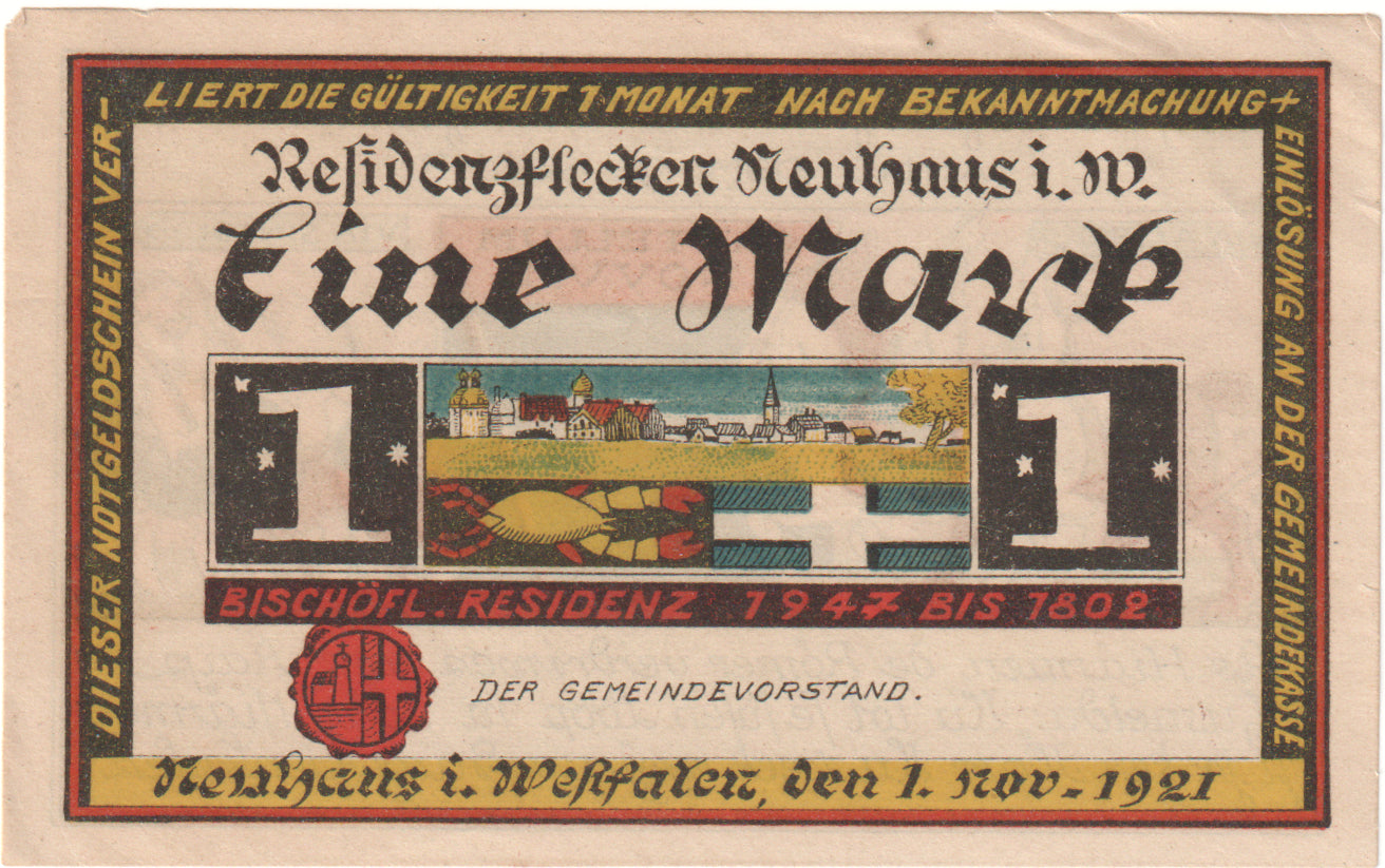Geldschein, Deutschland, Neuhaus, 1 Mark, cavalier, 1921, 1921-11-01, VZ+