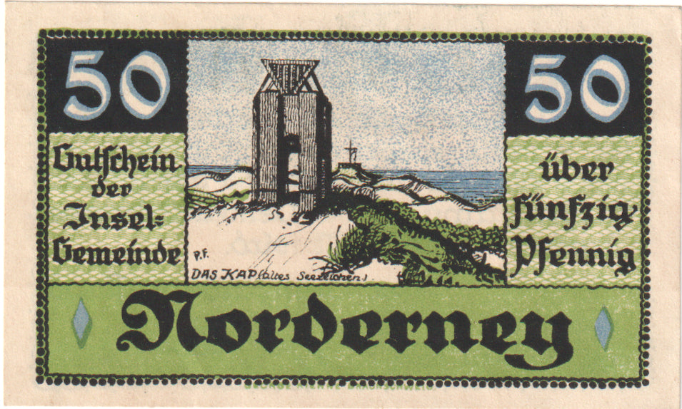 Billete, Alemania, Norderney Gemeinde, 50 Pfennig, paysage, 1921, 1921-05-14