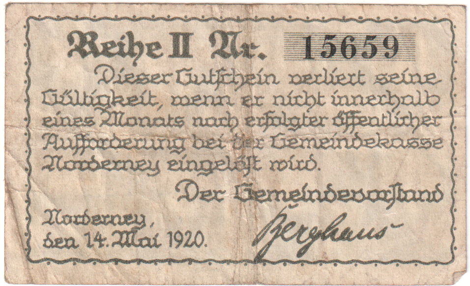 Billete, Alemania, Norderney Gemeinde, 10 Pfennig, paysage, 1921, 1921-05-14