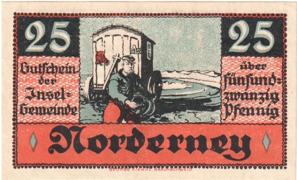 Billete, Alemania, Norderney Gemeinde, 25 Pfennig, paysage, 1921, 1921-05-14