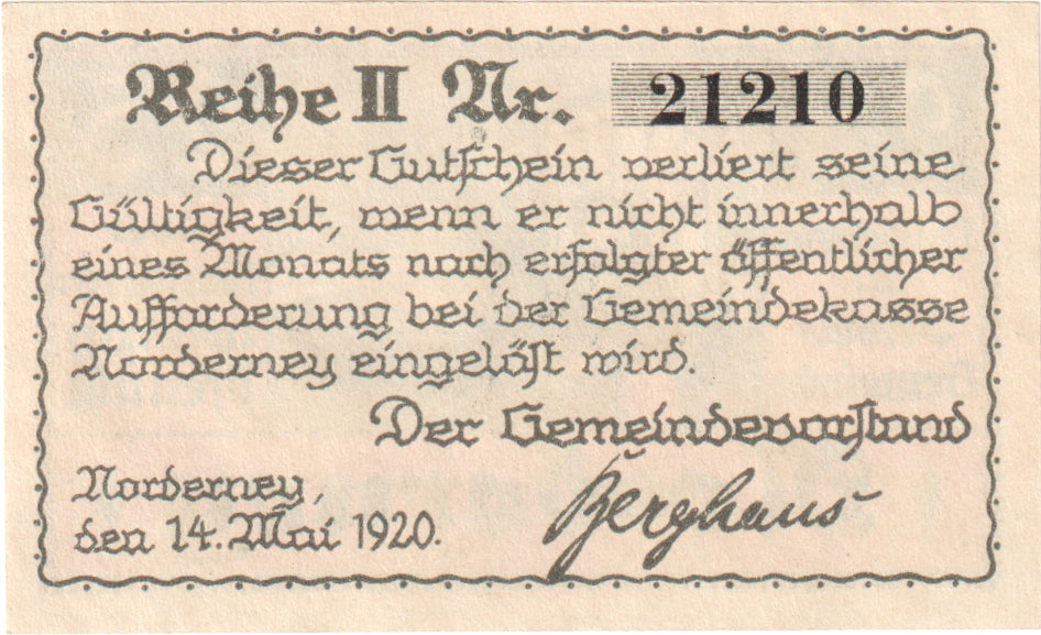 Billete, Alemania, Norderney Gemeinde, 25 Pfennig, paysage, 1921, 1921-05-14