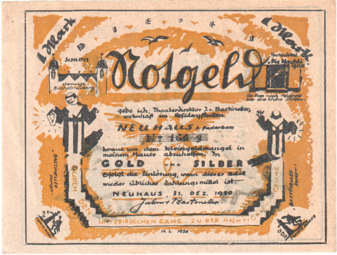 Geldschein, Deutschland, Neuhaus, 1 Mark, personnage, 1920, 1920-12-31, VZ+