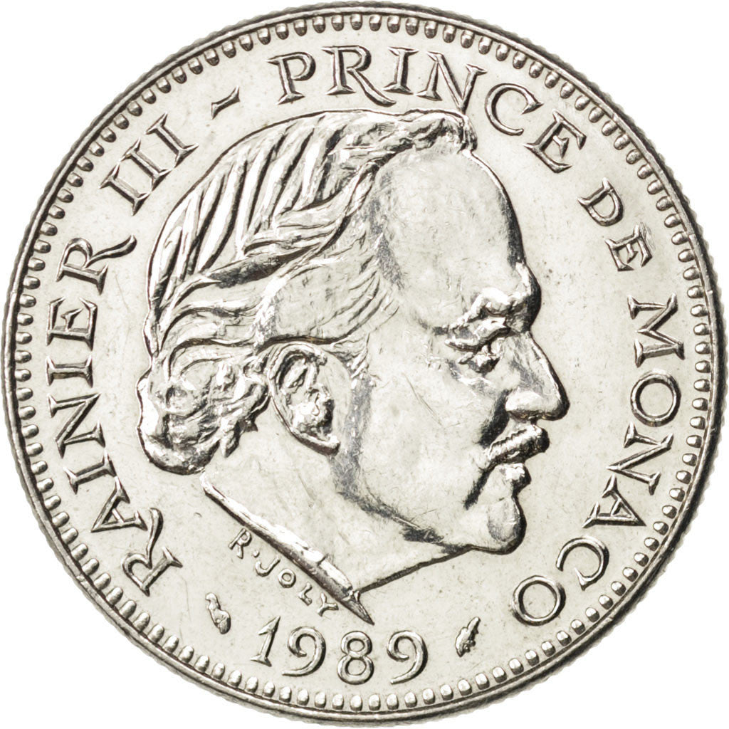 Monaco, Rainier III, 5 Francs, 1989, Kupfer-Nickel, UNZ, Gadoury:153, KM:150