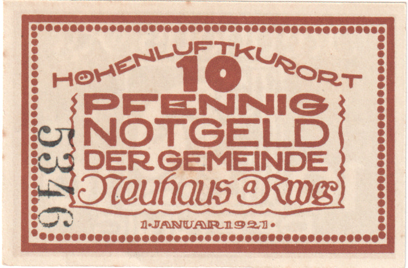 Billete, Alemania, Neuhaus am Rennweg Gemeinde, 10 Pfennig, personnage, 1921