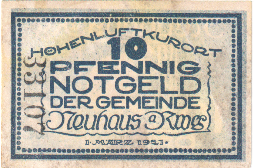 Geldschein, Deutschland, Neuhaus am Rennweg Gemeinde, 10 Pfennig, personnage 1