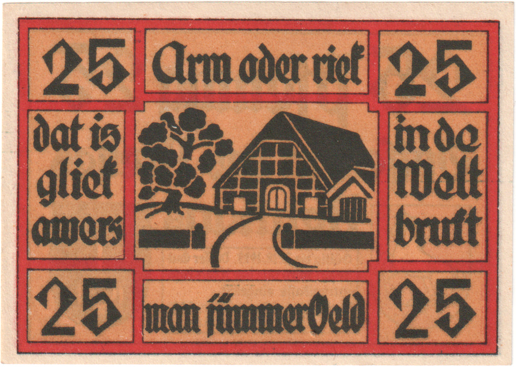 Geldschein, Deutschland, Neuhaus, 25 Pfennig, Maison, 1921, 1921-02-01, UNZ