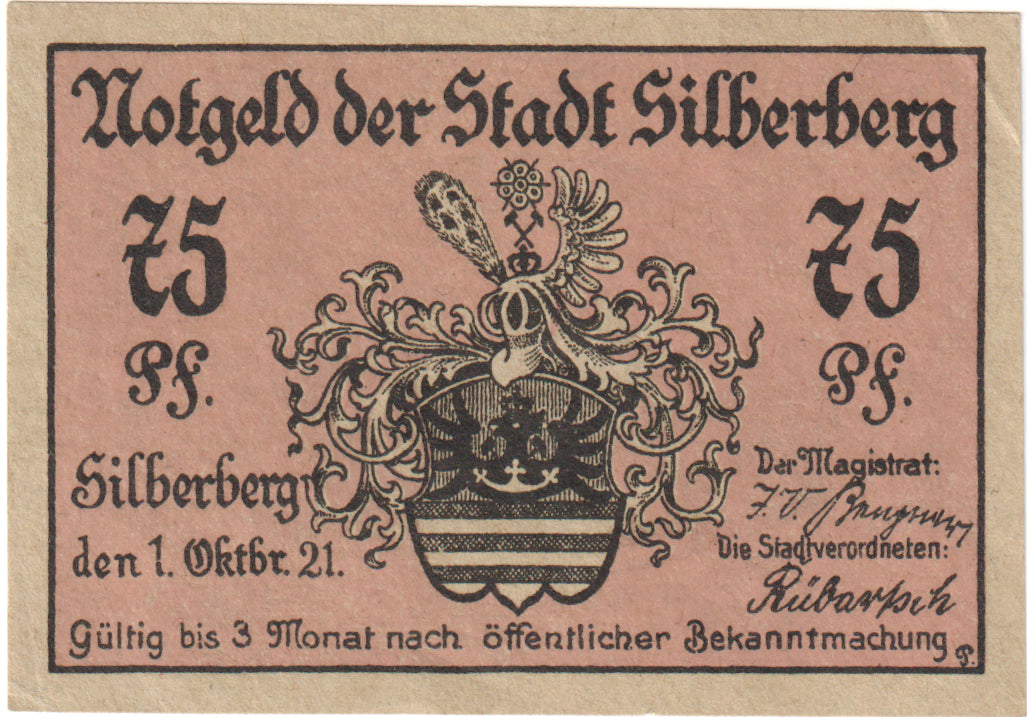 Billet, Allemagne, Silberberg, 75 Pfennig, paysage, 1921, 1921-10-01, NEUF
