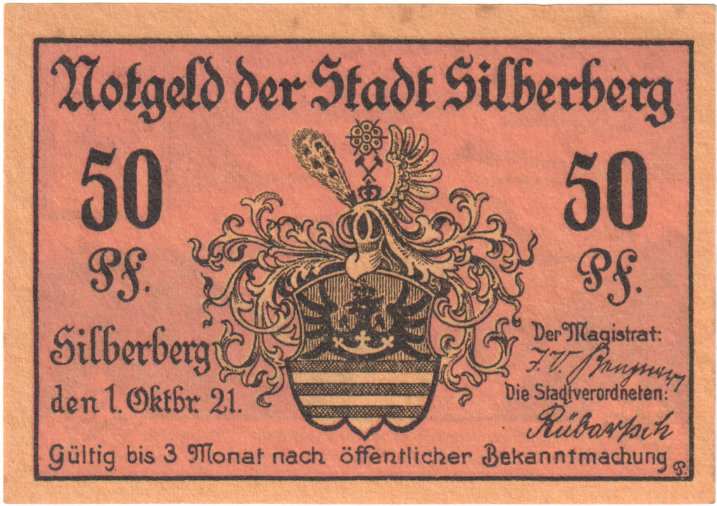Geldschein, Deutschland, Silberberg, 50 Pfennig, paysage, 1921, 1921-10-01, UNZ