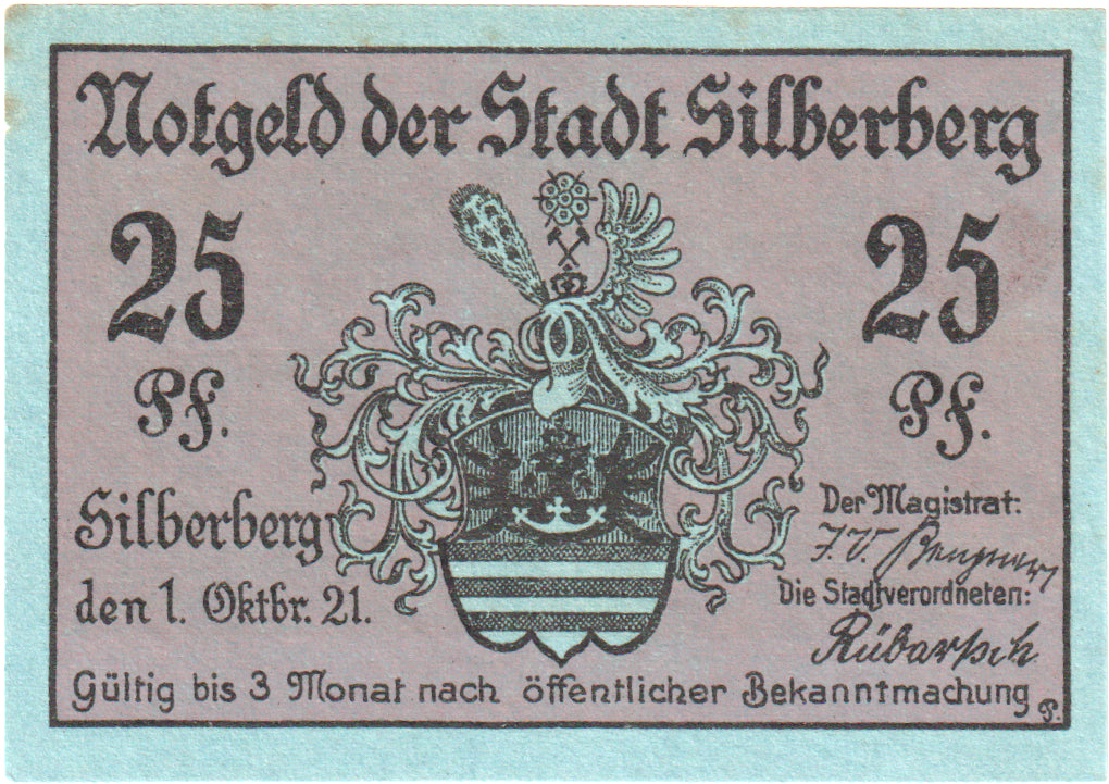 Banconote, Germania, Silberberg, 25 Pfennig, paysage, 1921, 1921-10-01, FDS