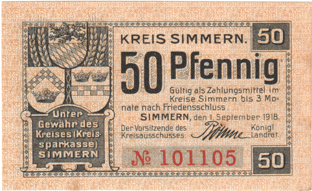 Geldschein, Deutschland, Simmern Kreis, 50 Pfennig, château, 1921, 1921-03-01
