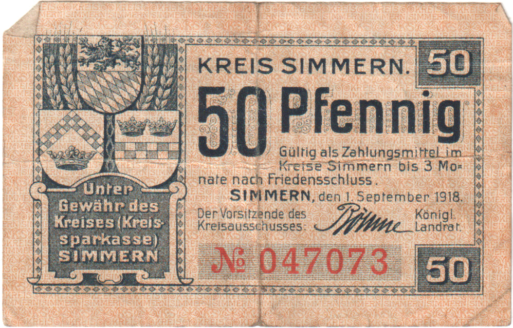 Banknot, Niemcy, Simmern Kreis, 50 Pfennig, château, 1921, 1921-03-01