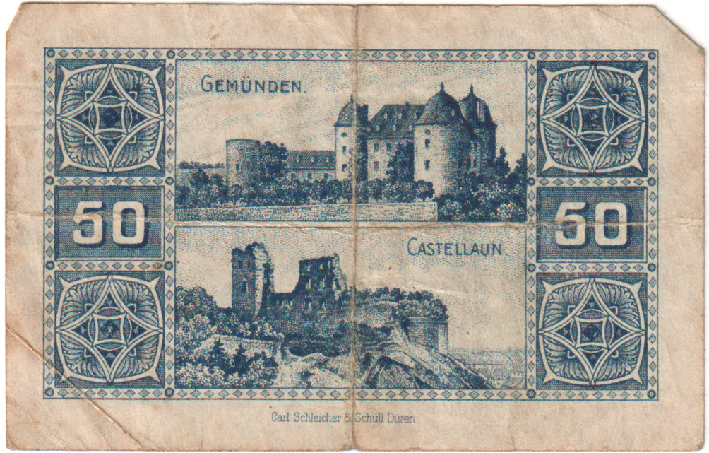 Banknot, Niemcy, Simmern Kreis, 50 Pfennig, château, 1921, 1921-03-01