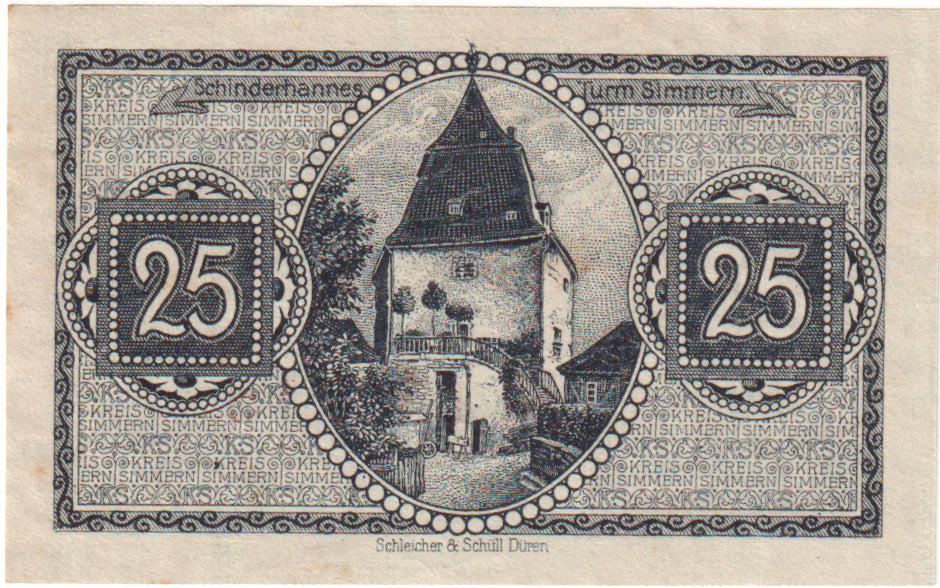 Banknot, Niemcy, Simmern Kreis, 25 Pfennig, chateau 2, 1921, 1921-03-01