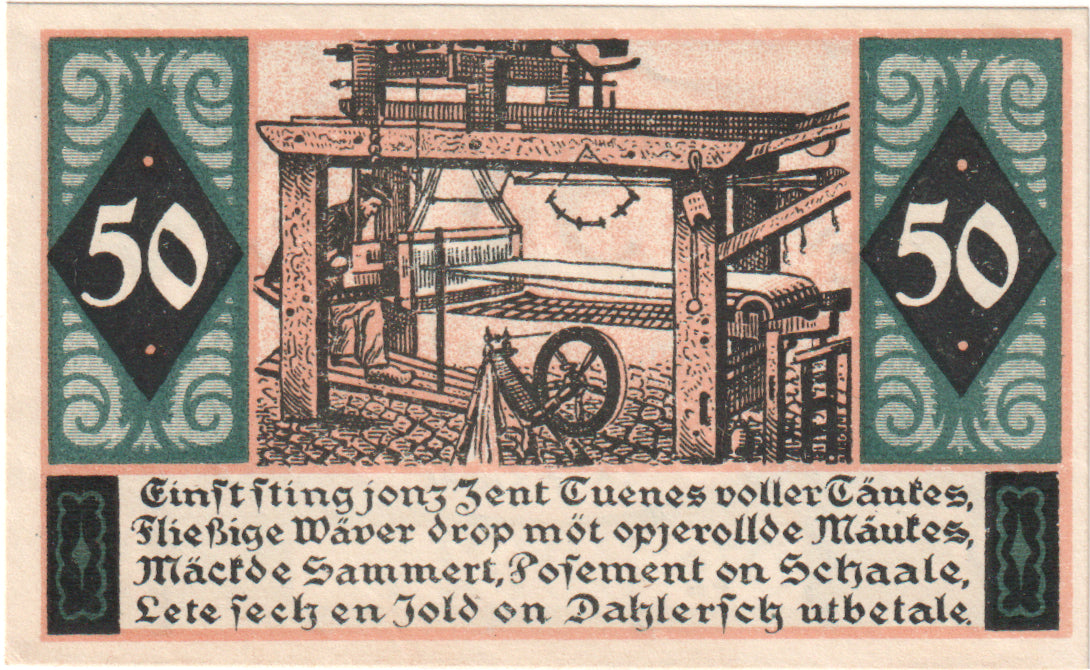 Geldschein, Deutschland, St Tönis, 50 Pfennig, métier à tisser, 1920