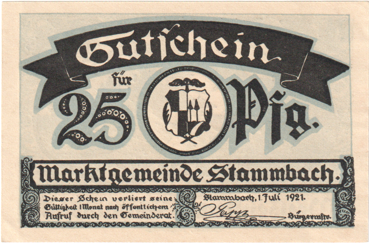 Billete, Alemania, Stammbach, 25 Pfennig, paysage, 1921, 1921-07-01, UNC
