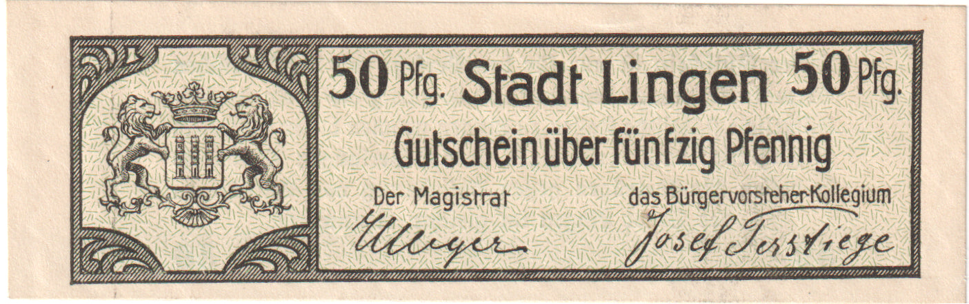 Geldschein, Deutschland, Lingen Stadt, 50 Pfennig, Texte, 1920, 1920-04-01, VZ+