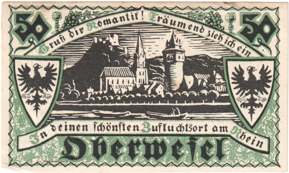 Geldschein, Deutschland, Oberwesel Stadt, 50 Pfennig, paysage, 1921, 1921-03-18