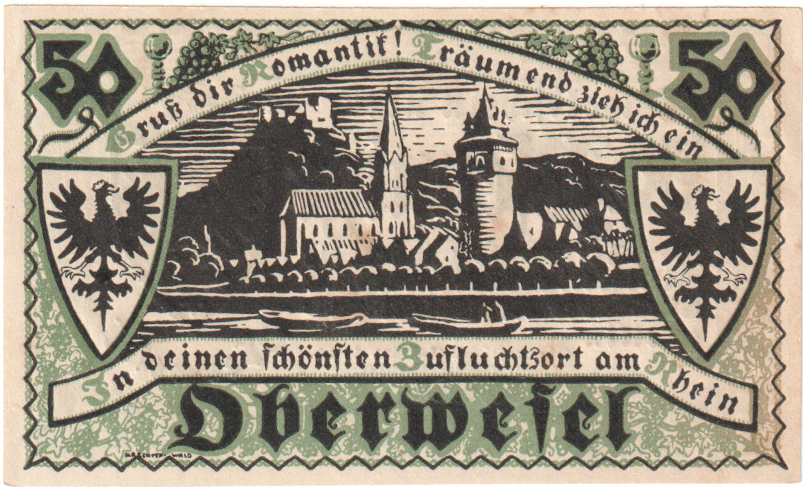 Geldschein, Deutschland, Oberwesel Stadt, 50 Pfennig, paysage 1, 1921