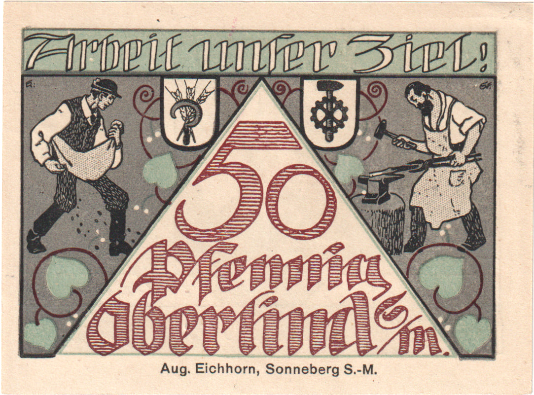 Banknot, Niemcy, Oberlind Gemeinde, 50 Pfennig, personnage, 1920, UNC(60-62)