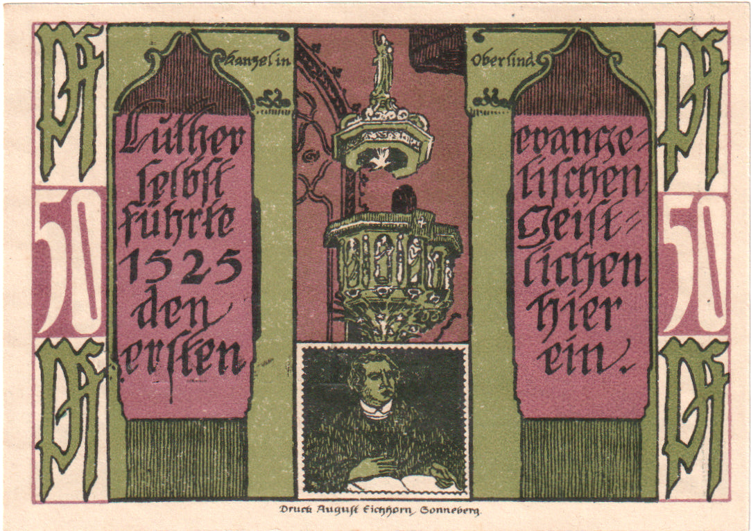 Billete, Alemania, Oberlind Gemeinde, 50 Pfennig, paysage, 1921, SC, Mehl:999.1a