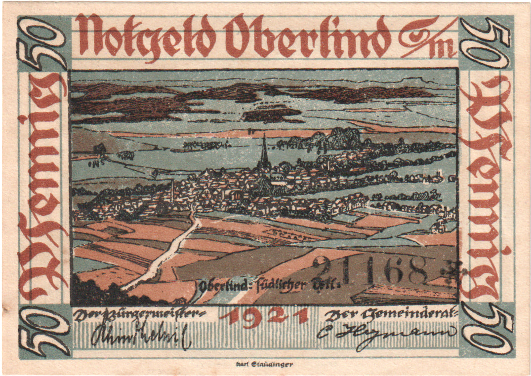 Geldschein, Deutschland, Oberlind Gemeinde, 50 Pfennig, paysage 2, 1921, UNZ-