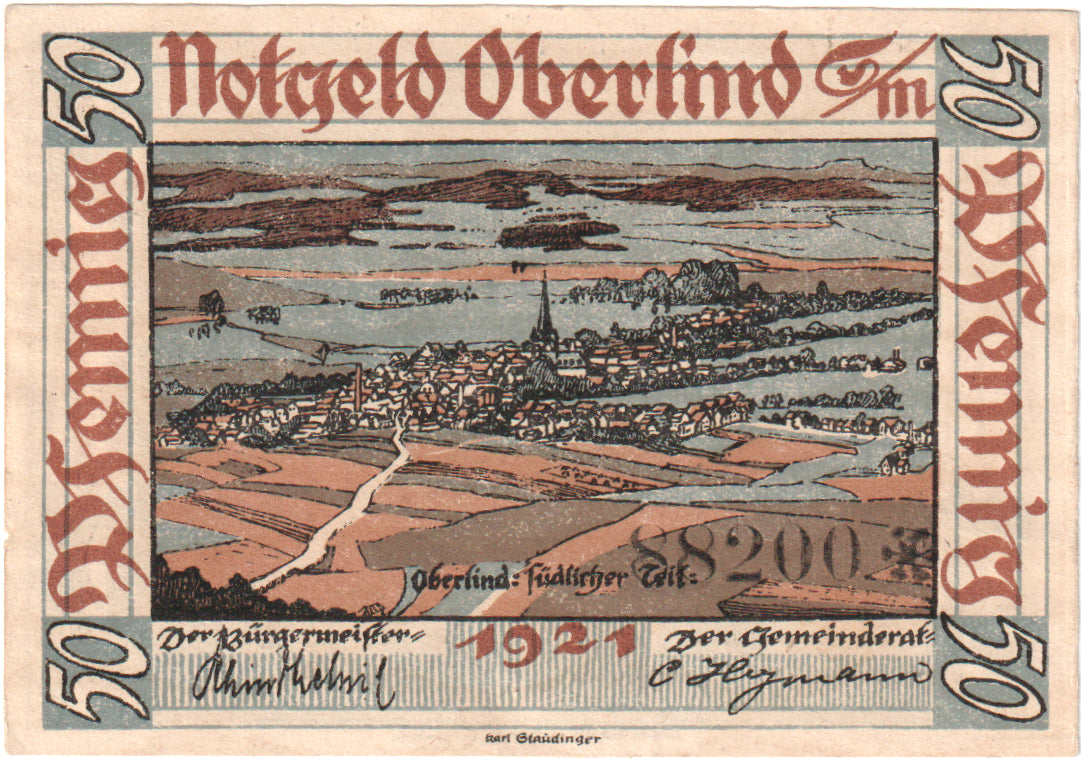 Geldschein, Deutschland, Oberlind Gemeinde, 50 Pfennig, paysage 6, 1921, UNZ-