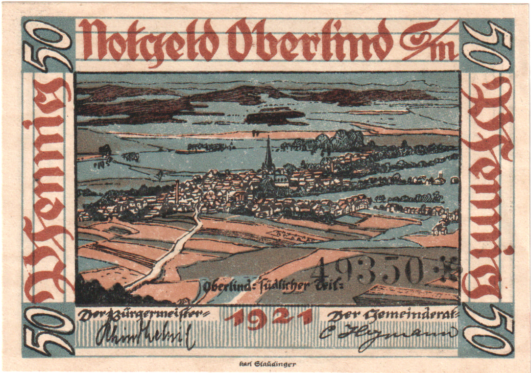 Banconote, Germania, Oberlind Gemeinde, 50 Pfennig, paysage 9, 1921, SPL