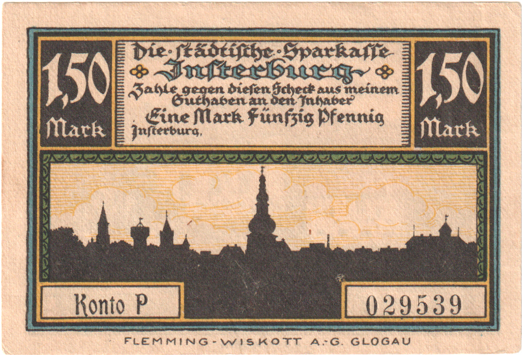 Geldschein, Deutschland, Insterburg, 1.5 Mark, chateau 3, O.D, UNZ, Mehl:645.1a