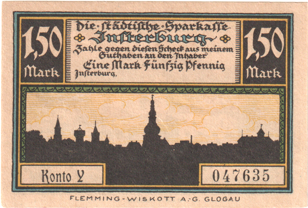 Geldschein, Deutschland, Insterburg, 1.5 Mark, chateau 6, O.D, UNZ, Mehl:645.1a